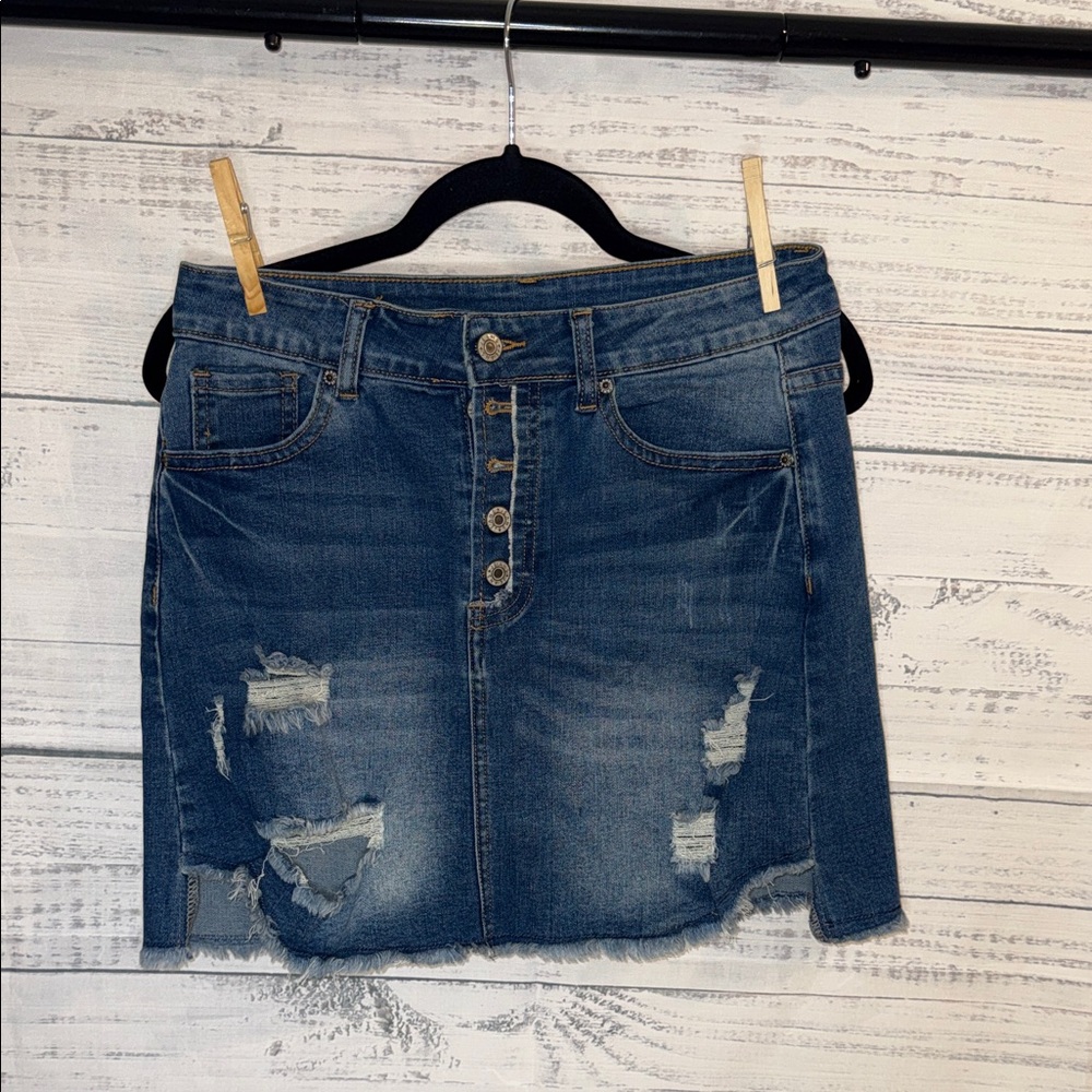 NWOT Women's Distressed Denim Skirt - Blue - Picture 4 of 8